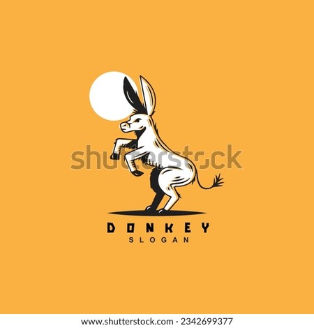 Vintage retro hand drawn standing donkey logo design isolated on yellow background