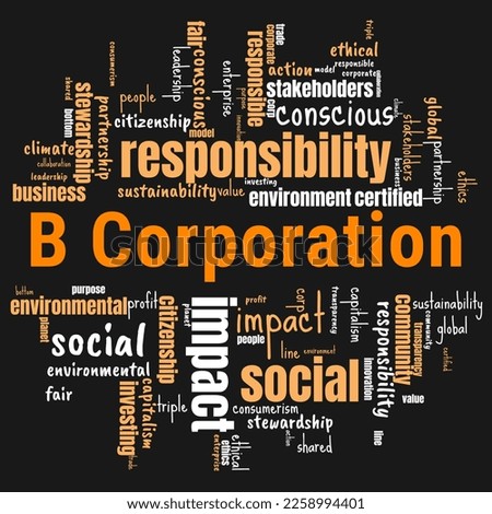 b corps word cloud template. Law concept vector on white background.
