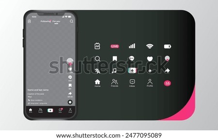 Tiktok Interface Template Set With Smartphone