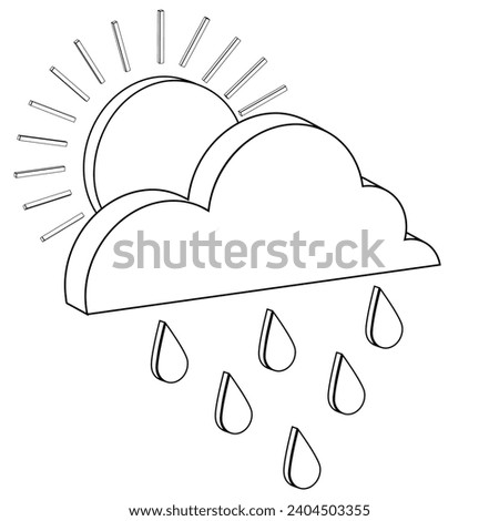 Isometric contour icon sun, cloud, cloud, rain on a white background. Vector 