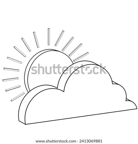 Vector isometric contour variable weather icon on white background, cloud, sun. Vector.