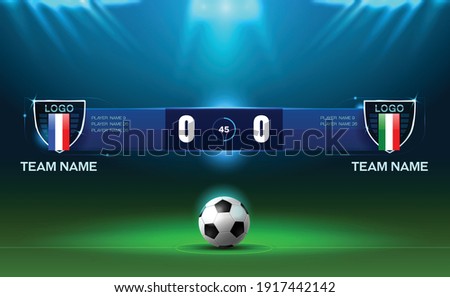 soccer football stadium spotlight and scoreboard background with glitter light vector illustration Imagine de stoc © 