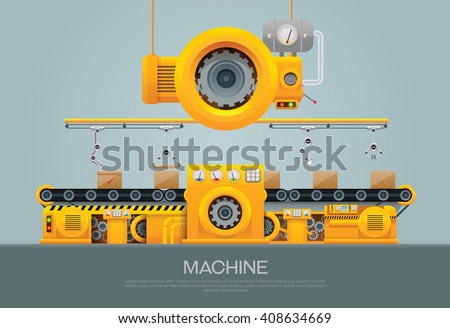 Factory Industrial machine manufacture convoy unit construction engineering equipment  with engineer vector illustration