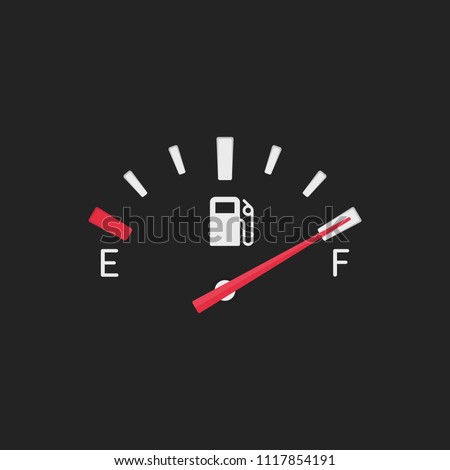 Full fuel gauge icon. Gasoline indicator in flat style. Full tank manometer. Fuel indicator isolated on black background. Vector illustration EPS 10.
