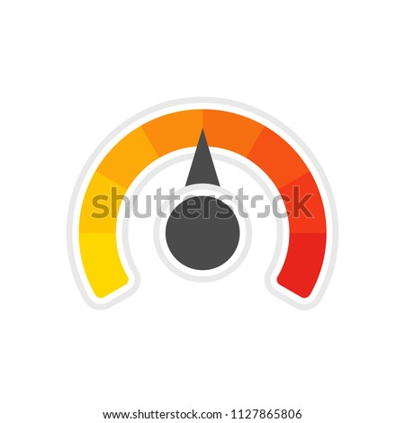 Round temperature gauge, isolated on white background. Colored measuring semicircle scale in flat style. Template of circle barometer or indicator. Vector illustration EPS 10.