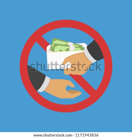 Anti Corruption concept. Man gives an envelope with money another man. Businessman giving a bribe. Cash in hands of businessmen during corruption deal. Vector illustration in flat style. EPS 10. Foto d'archivio © 