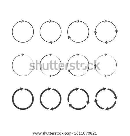 Circle arrows icon isolated on white background. Set of black round arrow in flat style. Pictogram refresh reload rotation loop sign. Vector illustration EPS 10.