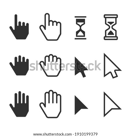 Smooth cursors icons mouse hand arrow hourglass. Computer Mouse Cursor symbol set. Vector illustration EPS 10.