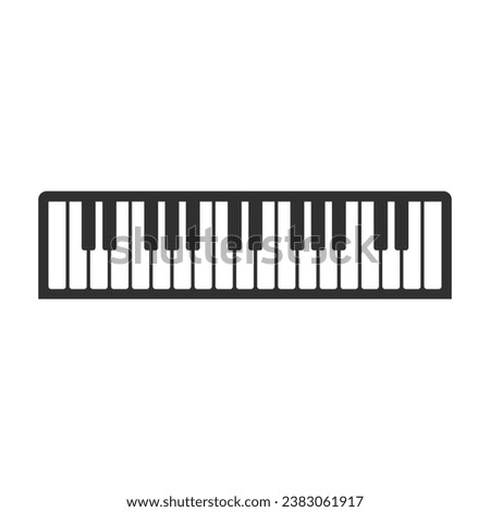 Piano, organ or synthesizer key isolated on white background. Top view of realistic shaded monochrome piano keyboard. Melody or Musical Instrument concert.