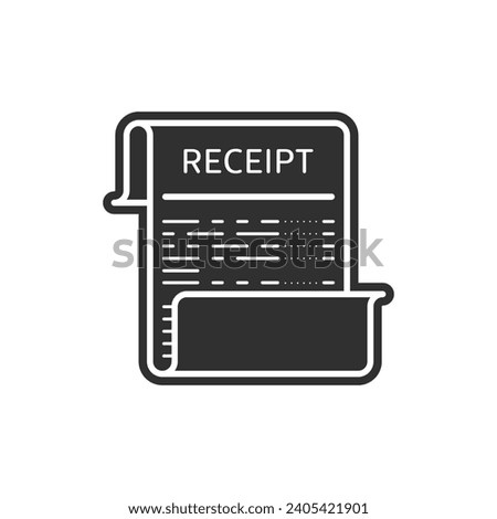 Receipt icon in a flat style. Invoice sign. Bill atm template or restaurant paper financial check. 