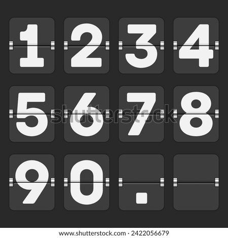 Flip clock numbers set. 0 - 9 Numbers in flip clock and countdown counter style. Clocks or mechanical scoreboard panel template.