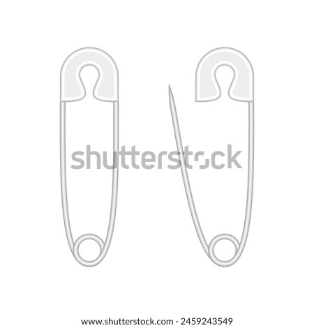 Open and closed safety pin in realistic style. Metal Safety Pins icon.