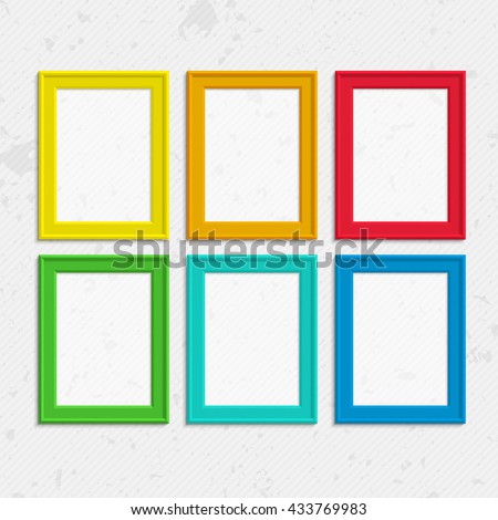 Set of colorful wooden frames. Wooden square picture frames of colorful set for your web design. Abstract colorful picture frames on vintage background. Vector set of color photo frames on the wall.