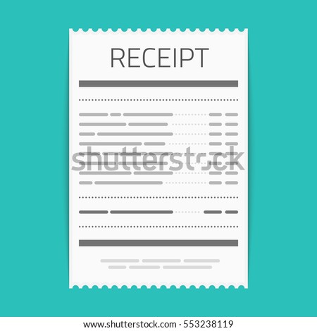 Receipt icon in a flat style isolated on a colored background. Invoice sign. Bill atm template or restaurant paper financial check. Concept Paper receipts icons. 