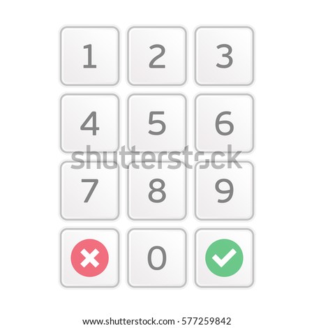 Keypad entry. Digital keypad, keyboard, dialer access vector illustration. Buttons with numbers isolated on white background. EPS 10.