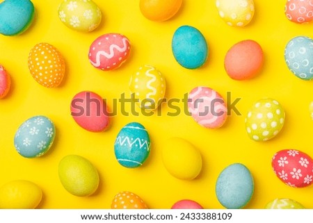 Similar – Image, Stock Photo multicolored decorative Easter eggs decorated with sequins on a green background