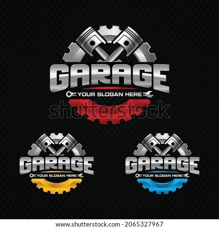 
Automotive garage logo.Emblem with Gear and Piston element. Perfect logo for automotive company.