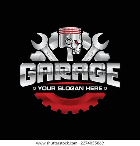 Automotive Garage Logo. Combination of automobile tools gear, piston, and wrench. Perfect logo for the automotive industry