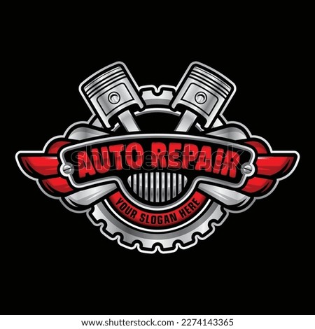 Auto Repair Logo. Combination of automobile tools gear, and piston. Perfect logo for the automotive industry.