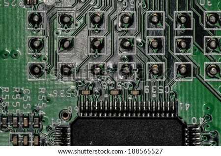 Printed Green Circuit Board With Electrical Components