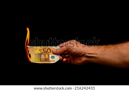 European Euro Money Banknote Currency and Right Hand