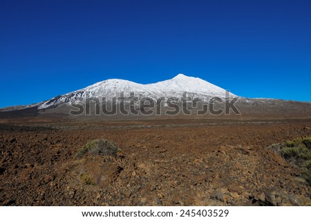 Snow Desert Landscape in Volcan Teide National Park, Tenerife, Canary Island, Spain