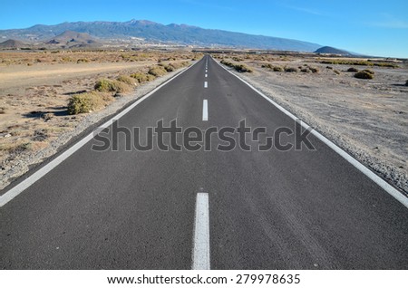 Long Empty Desert Asphalt Road in El Hierro Canary Islands Spain