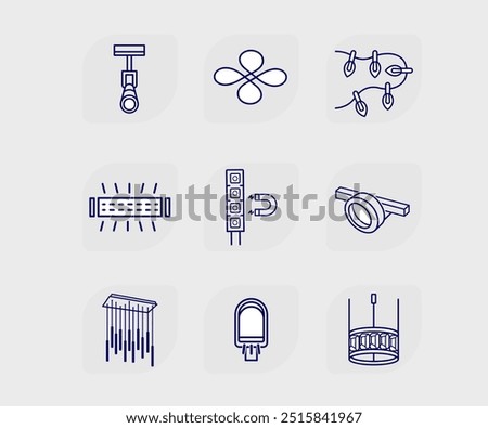 full set of icons on the topic of chandeliers and electricity light