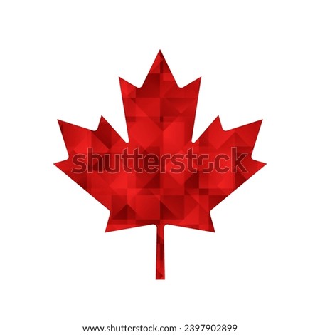 Red canadian maple leaf icon. Vector textured polygonal illustration.