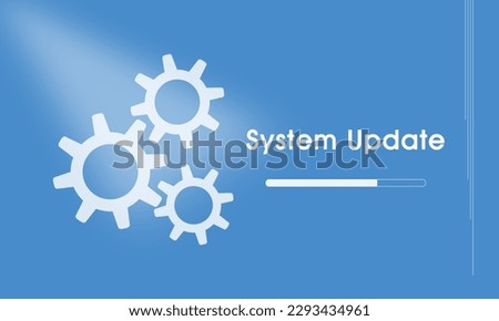 System update sign with wheel icons and text. Update concept web vector illustration. Update pattern for software, hardware, computer or any technology system.