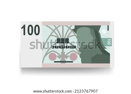 Czech Koruna Vector Illustration. Czech Republic money set bundle banknotes. Paper money 100 CZK. Flat style. Isolated on white background. Simple minimal design.