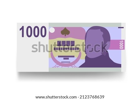 Czech Koruna Vector Illustration. Czech Republic money set bundle banknotes. Paper money 1000 CZK. Flat style. Isolated on white background. Simple minimal design.