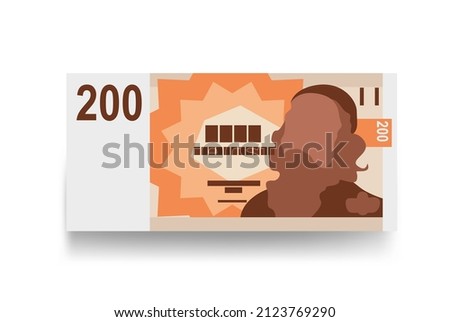 Czech Koruna Vector Illustration. Czech Republic money set bundle banknotes. Paper money 200 CZK. Flat style. Isolated on white background. Simple minimal design.