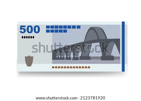 Danish Krone Vector Illustration. Denmark, Greenland, Faroe Islands money set bundle banknotes. Paper money 500 Kr. Flat style. Isolated on white background. Simple minimal design.