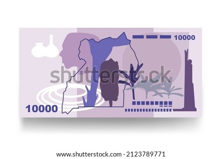 Uganda Shilling Vector Illustration. Uganda money set bundle banknotes. Paper money 10000 Ush. Flat style. Isolated on white background. Simple minimal design.