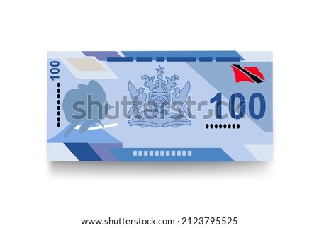 Trinidad and Tobago dollar Vector Illustration. Trinidad and Tobago money set bundle banknotes. Paper money 100 TTD. Flat style. Vector illustration.