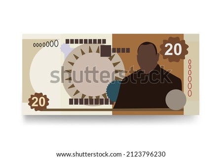 Tongan pa’anga Vector Illustration. Tonga paanga money set bundle banknotes. Paper money 20 TOP. Flat style. Isolated on white background. Simple minimal design.