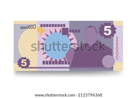 Tongan pa’anga Vector Illustration. Tonga paanga money set bundle banknotes. Paper money 5 TOP. Flat style. Isolated on white background. Simple minimal design.