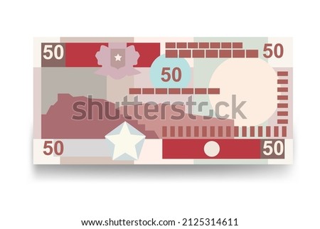 Somali Shilling Vector Illustration. Somalia money set bundle banknotes. Paper money 50 SOS. Flat style. Isolated on white background. Simple minimal design.