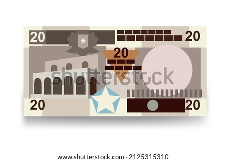 Somali Shilling Vector Illustration. Somalia money set bundle banknotes. Paper money 20 SOS. Flat style. Isolated on white background. Simple minimal design.