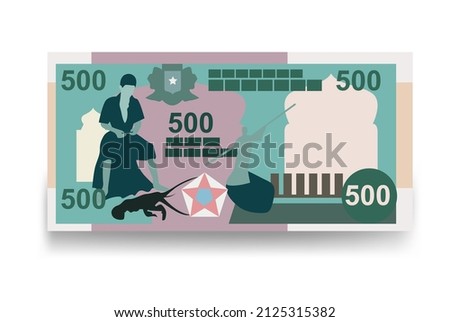 Somali Shilling Vector Illustration. Somalia money set bundle banknotes. Paper money 500 SOS. Flat style. Isolated on white background. Simple minimal design.