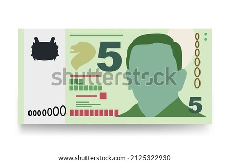 Singaporean Dollar Vector Illustration. Singapore, Brunei money set bundle banknotes. Paper money 5 SGD. Flat style. Isolated on white background. Simple minimal design.