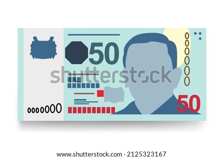 Singaporean Dollar Vector Illustration. Singapore, Brunei money set bundle banknotes. Paper money 50 SGD. Flat style. Isolated on white background. Simple minimal design.