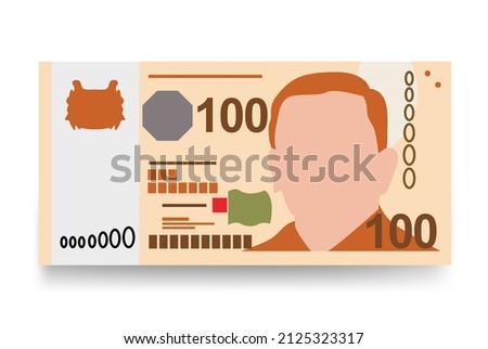 Singaporean Dollar Vector Illustration. Singapore, Brunei money set bundle banknotes. Paper money 100 SGD. Flat style. Isolated on white background. Simple minimal design.