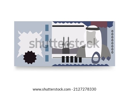 Saudi Riyal Vector Illustration. Saudi Arabia money set bundle banknotes. Paper money 500 SAR. Flat style. Isolated on white background. Simple minimal design.