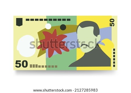 Romanian Leu Vector Illustration. Romania money set bundle banknotes. Paper money 50 RON. Flat style. Isolated on white background. Simple minimal design.