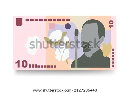 Romanian Leu Vector Illustration. Romania money set bundle banknotes. Paper money 10 RON. Flat style. Isolated on white background. Simple minimal design.