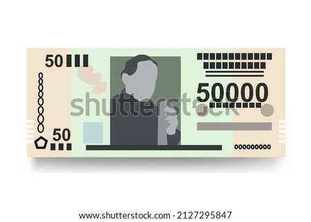 Paraguayan Guarani Vector Illustration. Paraguay money set bundle banknotes. Paper money 50000 PYG. Flat style. Isolated on white background. Simple minimal design.