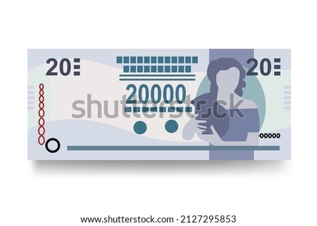 Paraguayan Guarani Vector Illustration. Paraguay money set bundle banknotes. Paper money 20000 PYG. Flat style. Isolated on white background. Simple minimal design.