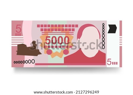 Paraguayan Guarani Vector Illustration. Paraguay money set bundle banknotes. Paper money 5000 PYG. Flat style. Isolated on white background. Simple minimal design.